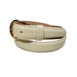 VTG Talbots Smooth Leather Belt Women's M White Gold-Tone Made Italy